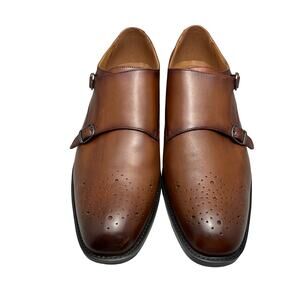 Alfani Sheridan Tan Leather Upper Medallion Toe Monk Strap Mens 13M Dress Shoes